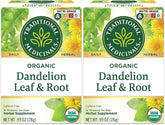 Traditional Medicinals Dandelion Tea box front; organic blend for daily digestion support.