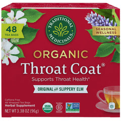 Traditional Medicinals Throat Coat tea bags for soothing throat comfort.