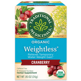 Traditional Medicinals Weightless Cranberry tea packaging promotes a light, diuretic-friendly ritual.