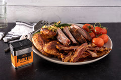 Traeger Garlic-Chili Rub label highlights kosher and gluten-free options for diverse recipes.