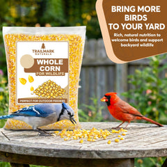 TRAILMARK Naturals bag closeup of whole corn, ideal for backyard birds