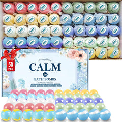 TranquilBliss gift box with 50 bath bombs, ideal for a relaxing present.