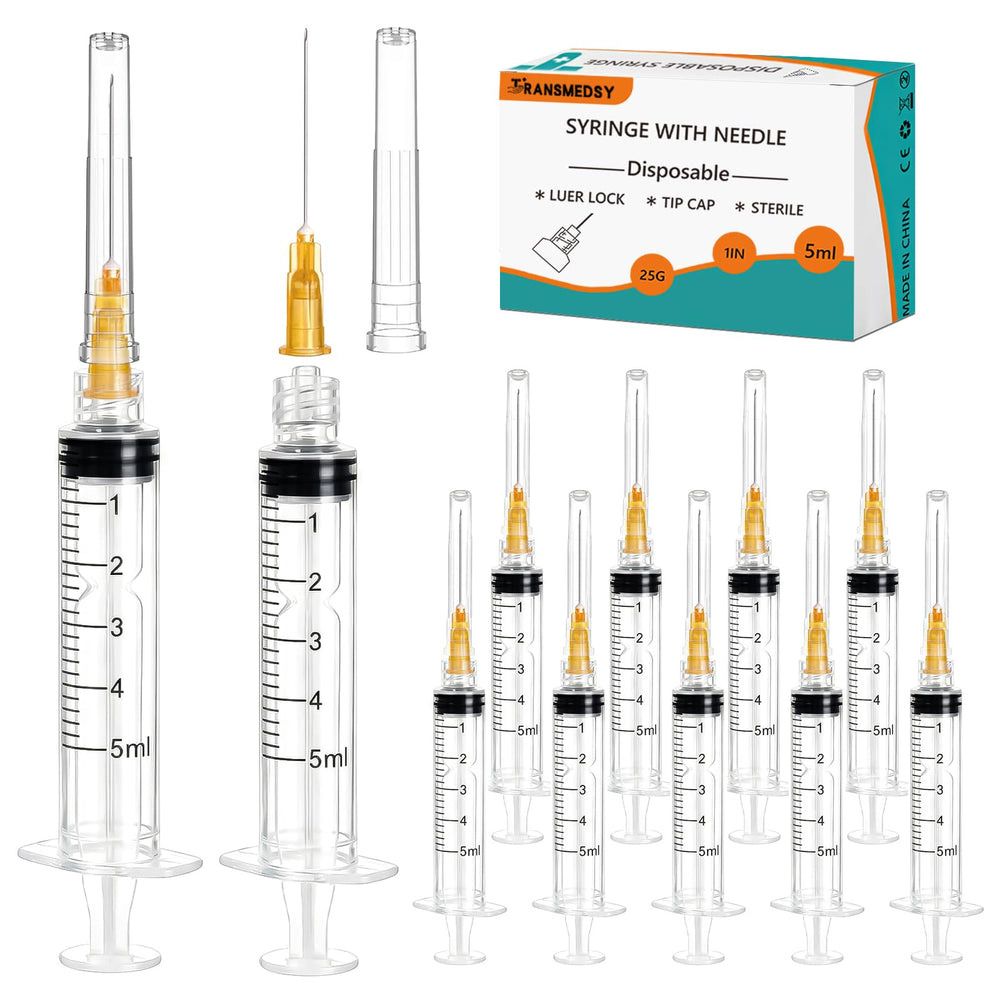 TRANSMEDSY 5ml syringe with 25ga needle—precise dosing for labs.