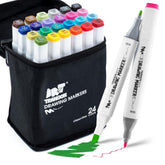 TRANSON 24-color alcohol markers with dual tips in a front view for precise drawing.