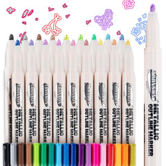 TRANSON outline shimmer markers in 18 colors for bright outlines on white paper