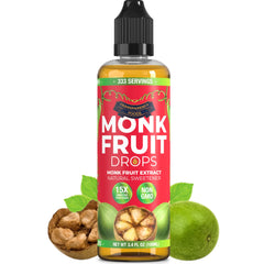 Transparency Foods Monk Fruit Drops bottle on counter boosts sugar-free sweetness