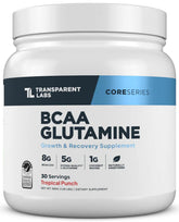 Transparent Labs BCAA Glutamine bottle front showing premium recovery potential