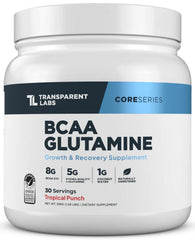Transparent Labs BCAA Glutamine bottle front showing premium recovery potential