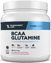 Transparent Labs BCAA Glutamine bottle pour showing convenient post-workout use