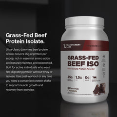 Transparent Labs beef protein nutrition label highlights dairy-free macros for clean, easy digestion.