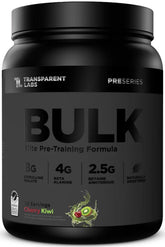 Transparent Labs Bulk Black pre-workout tub front showing Cherry Kiwi flavor for energized workouts