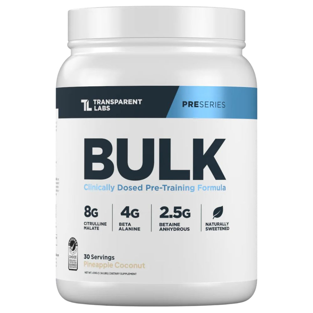 Transparent Labs Bulk Pre-Workout pineapple coconut jar for focused training