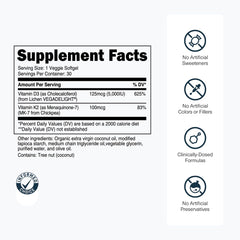 Transparent Labs D3K2 label closeup showing MK-7 from chickpeas.