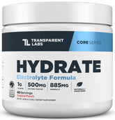 Transparent Labs Hydrate Tropical Punch powder tub front for clean hydration.