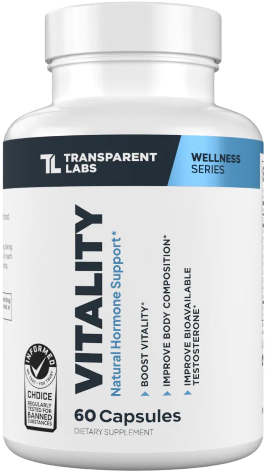 Transparent Labs Vitality bottle pouring capsules for daily vitality support.