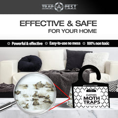 TRAP A PEST sticky sheet close-up highlights odorless attractant and easy peel-and-hang setup.