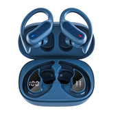 TRAUSI wireless earbuds in blue case, front view, ideal travel charging solution.