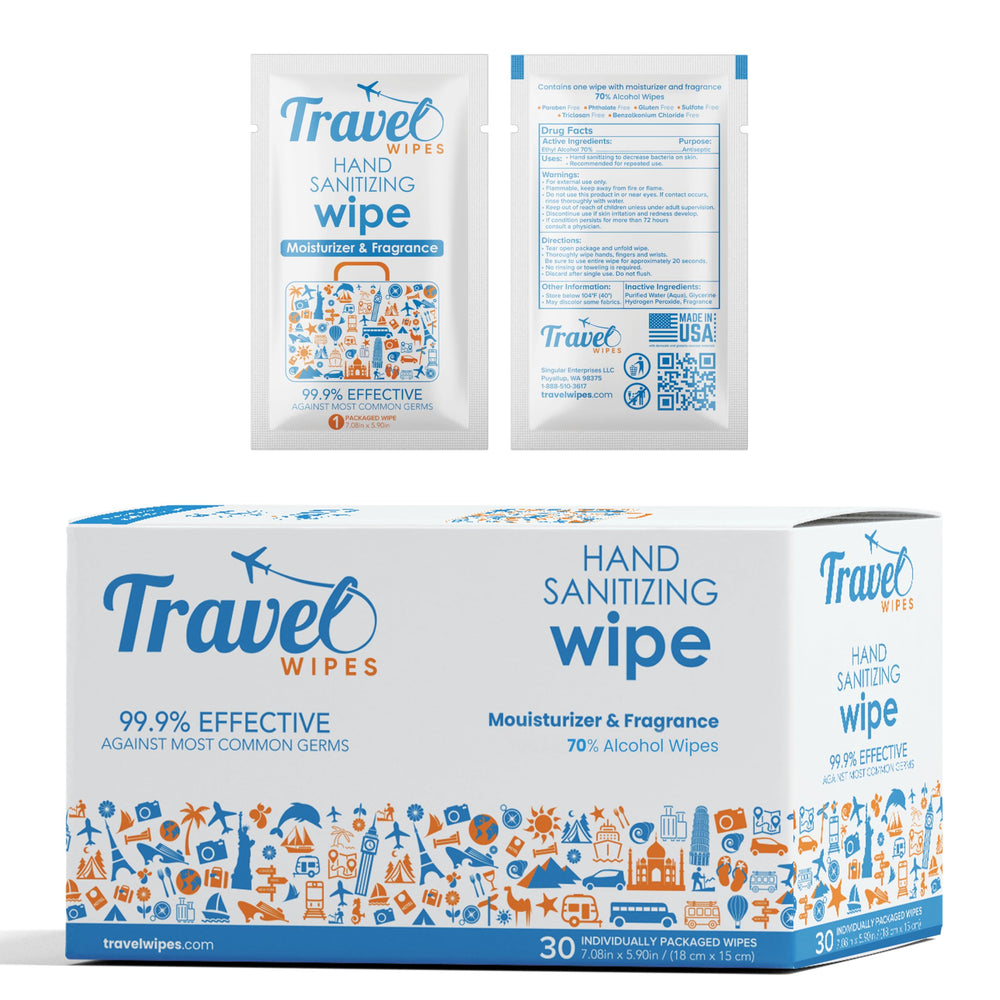 Travel Wipes individually wrapped pack for on-the-go hygiene.