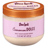 Tree Hut Cinnamon Dolce scrub bottle with foamy pour for gentle exfoliation and moisture.