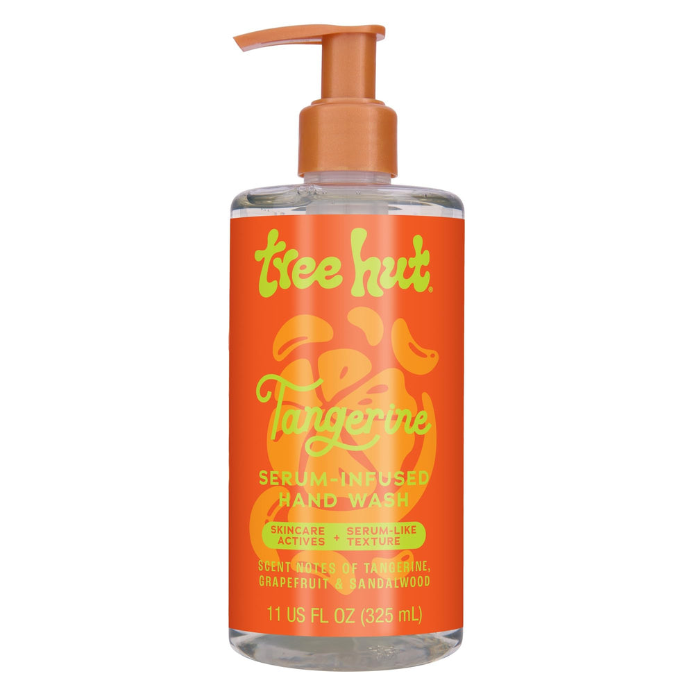 Tree Hut Tangerine hand wash bottle pour delivers refreshing citrus aroma.