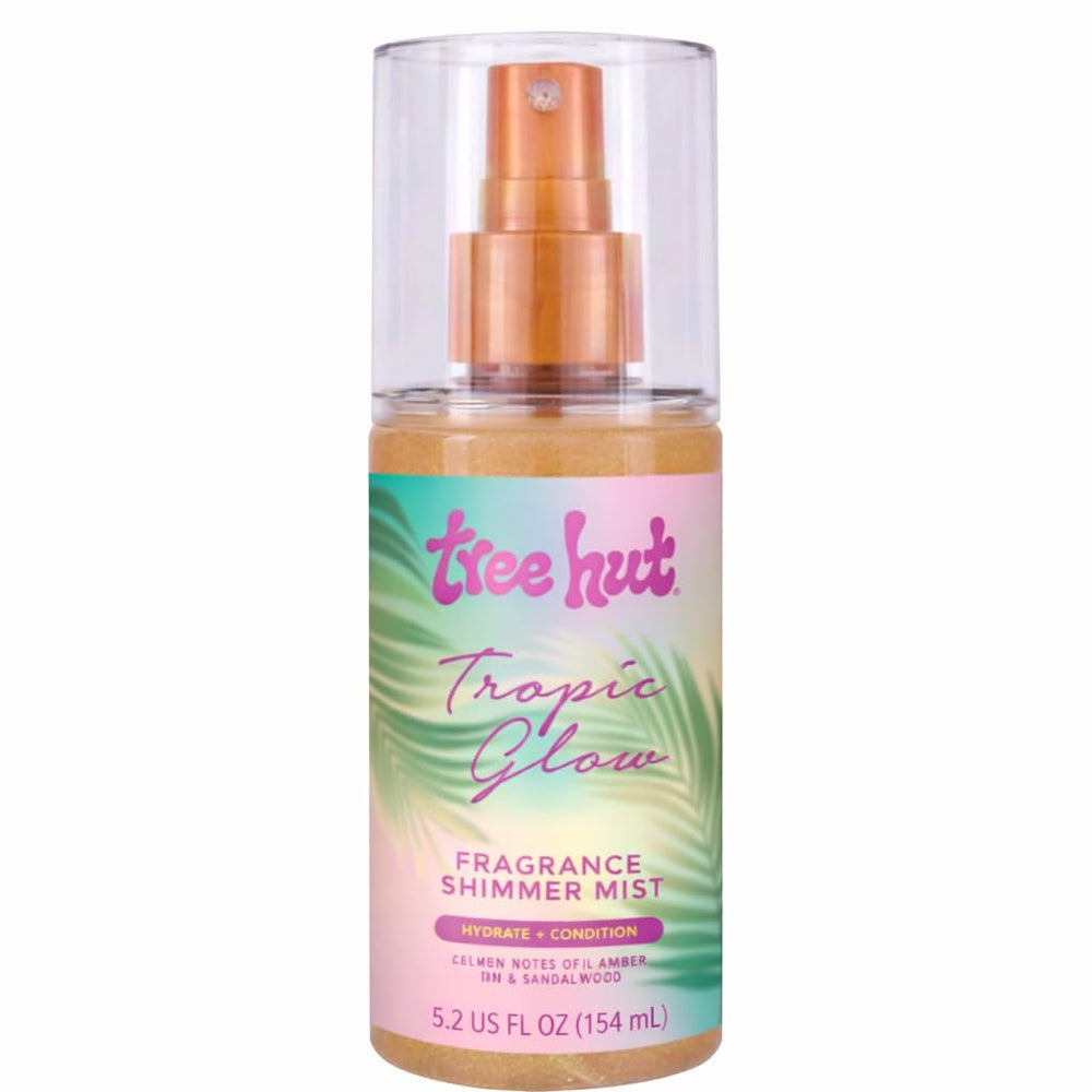 Tree Hut Tropic Glow Mist bottle showing a shimmering finish for radiant skin