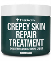 TreeActiv Crepey Skin Repair Cream jar close-up showing rich moisture for softer skin.