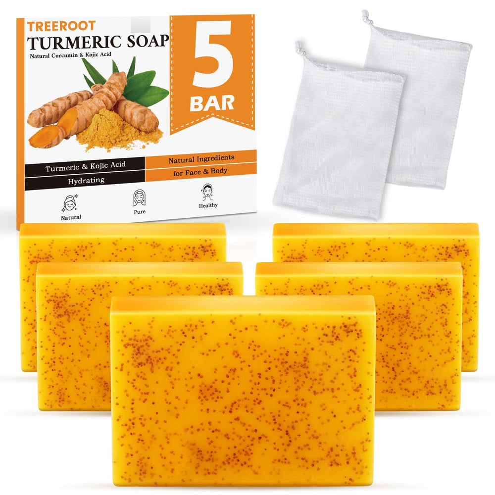 Treeroot turmeric soap 5-pack packaging highlights premium cleanse