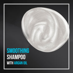 Argan oil infusion image highlights nourishing moisture for frizz-prone hair.