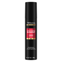 Tresemme Keratin Smooth Blowout Finishing Spray bottle on vanity delivering weightless hold and frizz control.