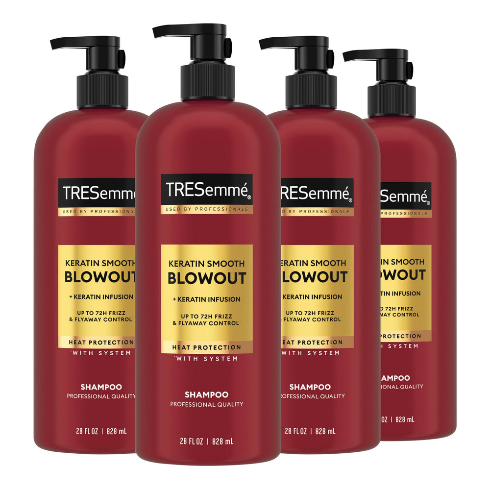 TRESemmé Keratin Smooth bottle front shows premium packaging for at-home salon results.