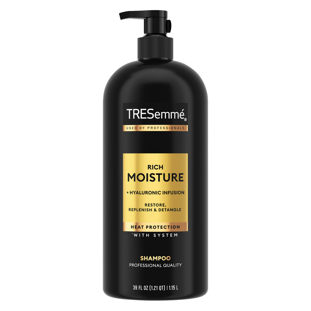 TRESemmé Rich Moisture Shampoo with Pump Bottle for simple dispensing and everyday hydration.