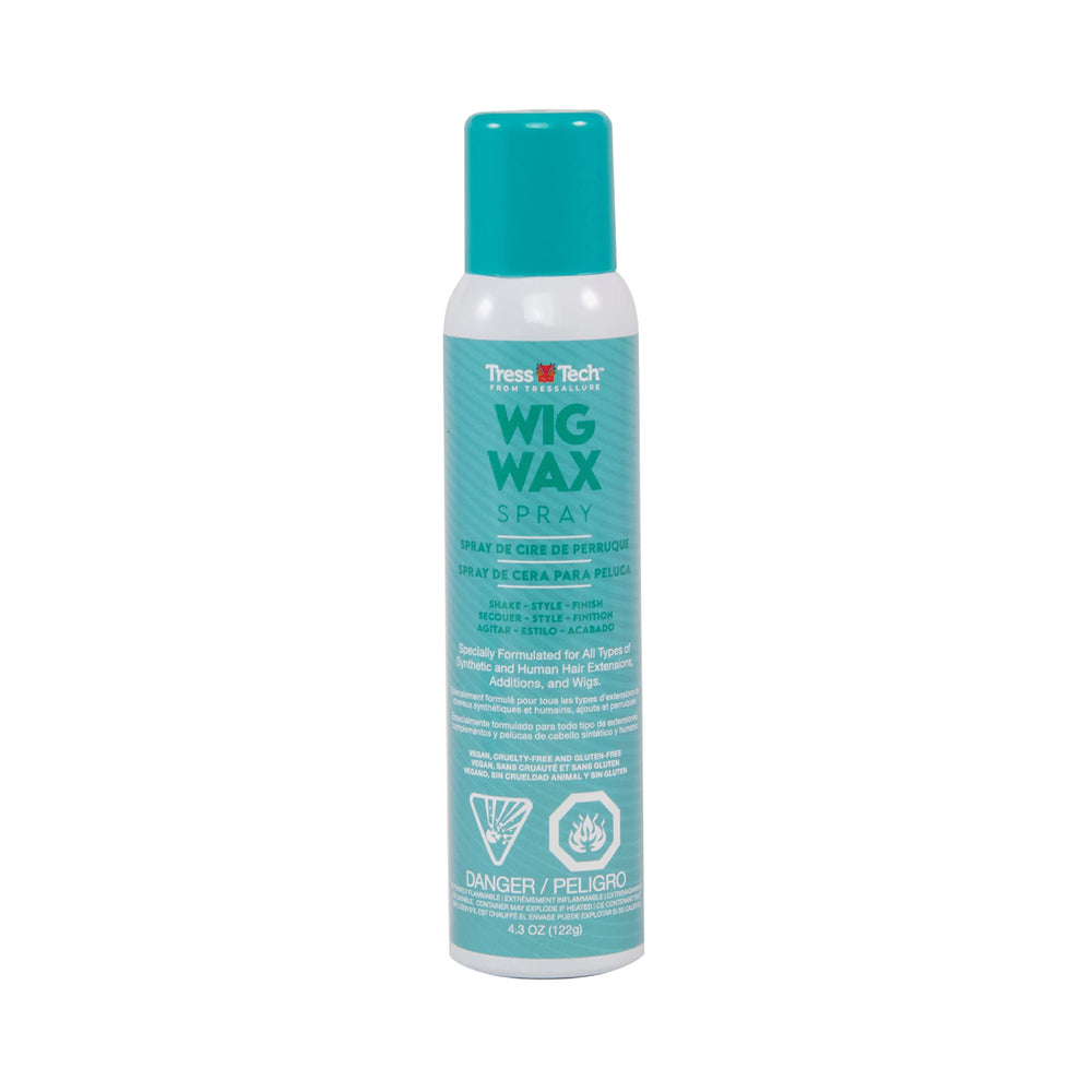Tressallure TressTech Dry Spray Wig Wax bottle demonstrates weightless definition for wigs.