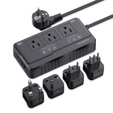 Trevolty 2000W travel converter front view with USB ports for on-the-go charging