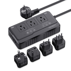 Trevolty 2000W travel converter front view with USB ports for on-the-go charging