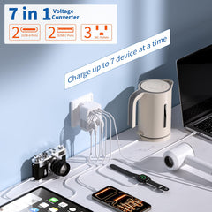 TREVOLTY 7-in-1 international power adapter ports for multi-device charging