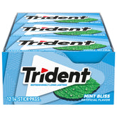 Trident Mint Bliss gum pack front shows mint flavor and bulk value for home or office.