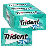 Trident Minty Sweet Twist gum twelve-pack display, convenient fresh breath for on-the-go.