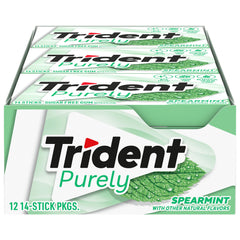 Trident Purely Spearmint gum 12-pack display emphasizes freshness on the go.