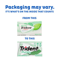 Trident Purely Spearmint gum individual wraps keep freshness ready.