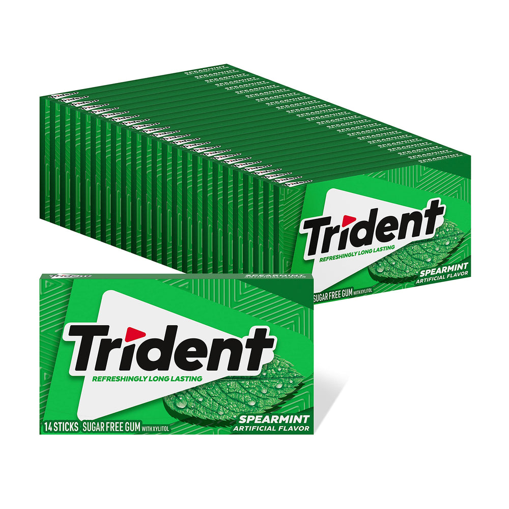 Trident Spearmint Sugar Free Gum 24-pack front view for bulk stocking.
