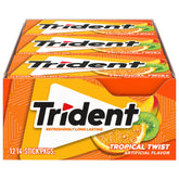Trident Tropical Twist gum pack closeup for bulk convenience and freshness.