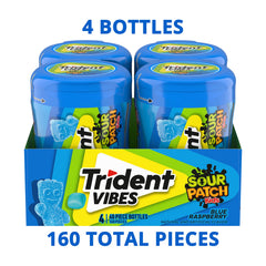 Trident Vibes Blue Raspberry Sugar-Free Gum open bottle demonstrates portability.
