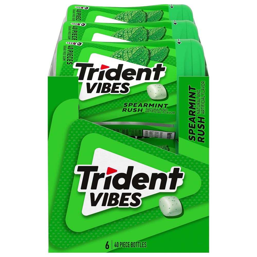 Trident Vibes Spearmint Rush gum bottle for quick refresh on the go.