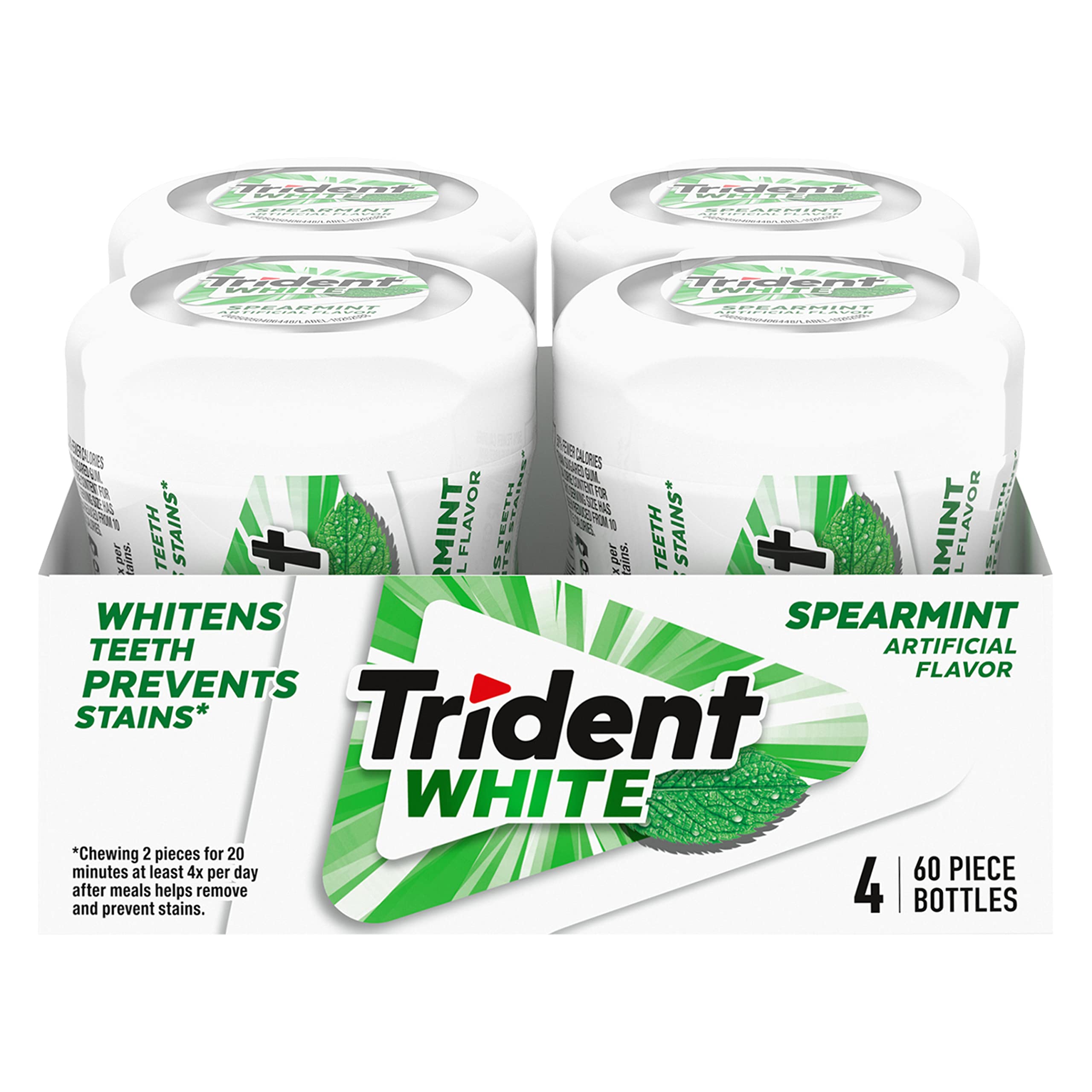 Trident White Spearmint gum bottle stack offers on-the-go freshness.