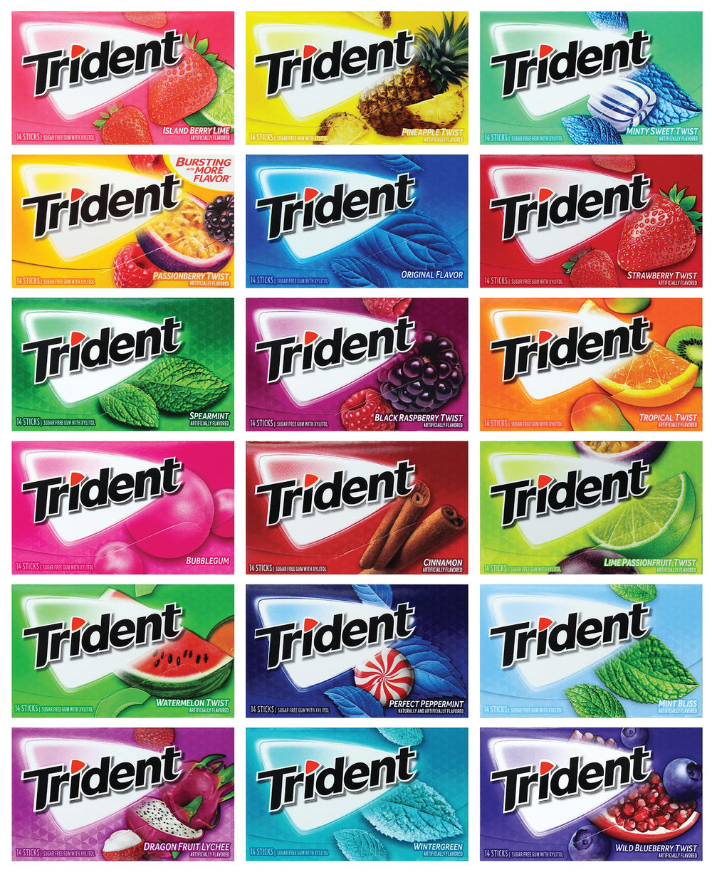 Tridents sampler pack with 10 flavors - sugar free gum for fresh breath
