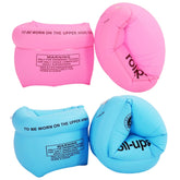 TRIIFON blue arm floaties on child for buoyant pool practice
