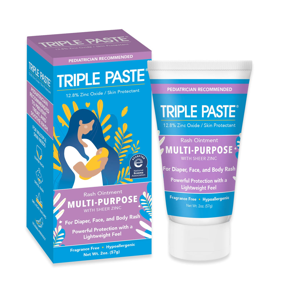 Triple Paste baby healing ointment tube front view showing easy rub-in protection for sensitive skin