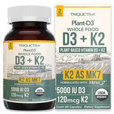 Triquetra Health Organic D3 + K2 algae bottle; supports daily bone and immune wellness.