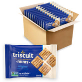Triscuit Minis Original Whole Grain Wheat crackers on front-pack, ideal lunchbox snack.