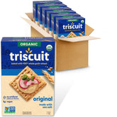 Triscuit Organic Original crackers on shelf, easy to grab for quick vegan snacks